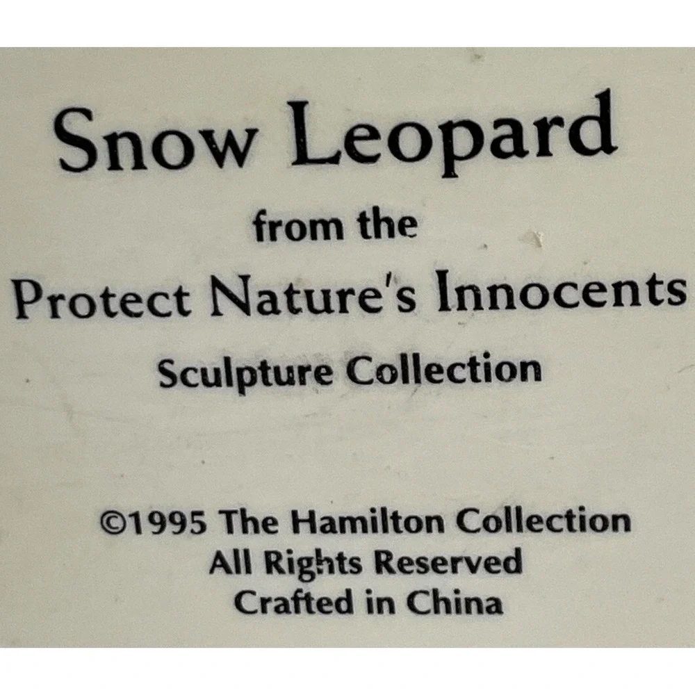 Vintage Snow Leopard Cub Figurine Wildlife Winter Decor Small Hamilton 1995